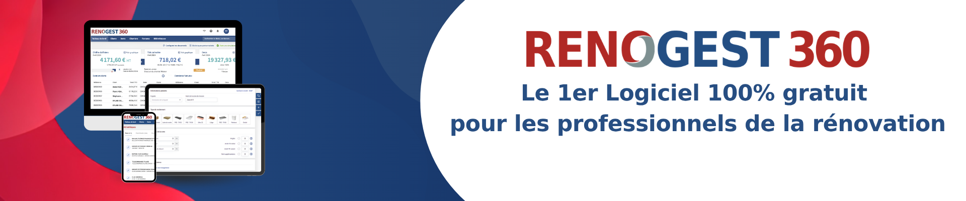 Ecrans avec logiciel RENOGEST avec logo, logiciel de gestion pour professionnels de la rénovation